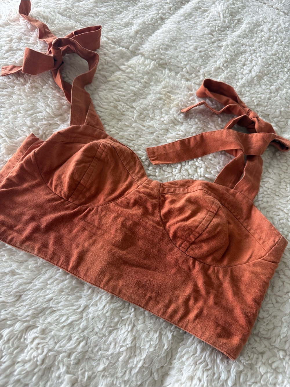 FARM Rio Rust Tie-Shoulder Smocked Crop Top - Picture 3 of 10